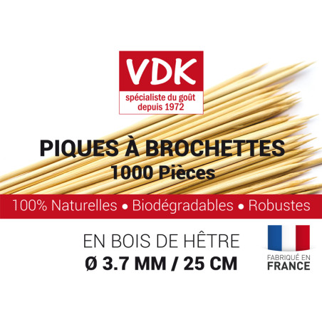 Piques à brochettes bois de hêtre fabriqué en France – 25 cm | Épices VDK